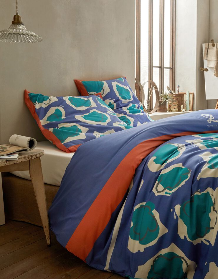 Bedrukt bedlinnen, collectie Odette Lepeltier (blauw / groen)