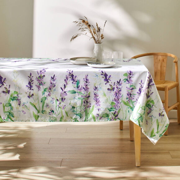 Nappe polycoton anti-taches imprimé lavande (blanc / lavande)