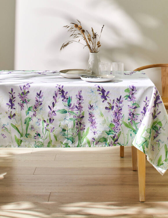 Nappe polycoton anti-taches imprimé lavande (blanc / lavande)