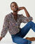 Blouse met knopen, voile bedrukt met luipaardprint (blauw / beige)