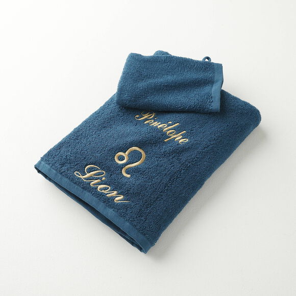 Serviettes de bain brodées Lion personnalisable - 420g/m2 (pauwblauw)