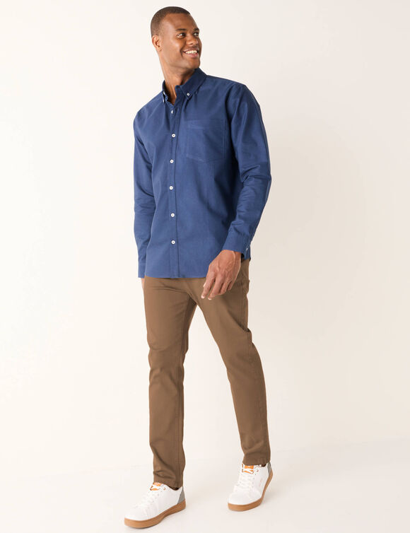 Chemise boutonn&eacute;e unie Oxford manches longues (bleu ardoise)