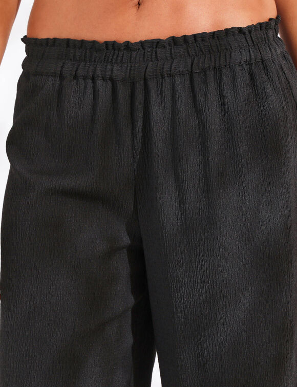 Pantalon large uni, effet seersucker (noir)