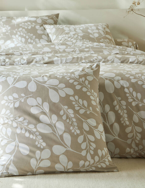 Linge de lit Chloé bicolore imprimé feuillage - en coton (beige)