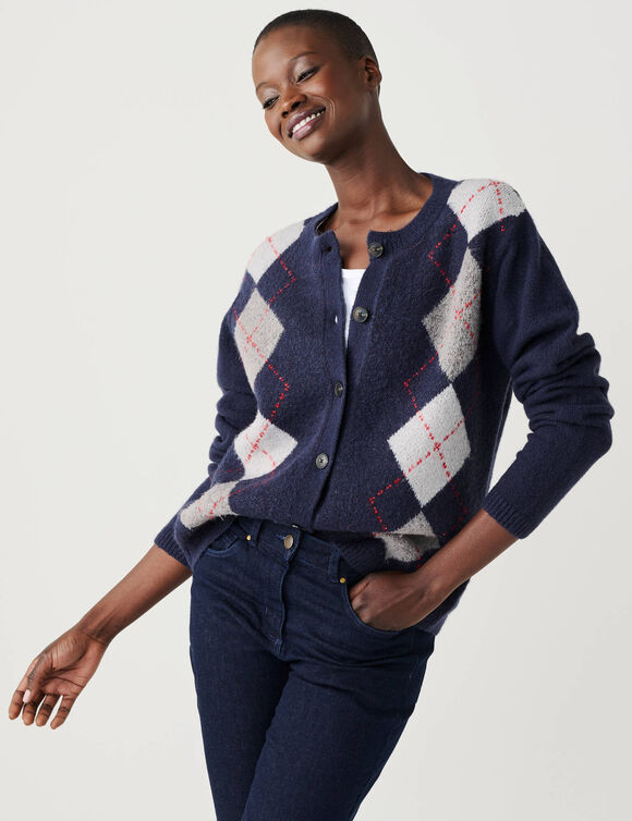Gilet jacquard motif losanges (marine / gris)