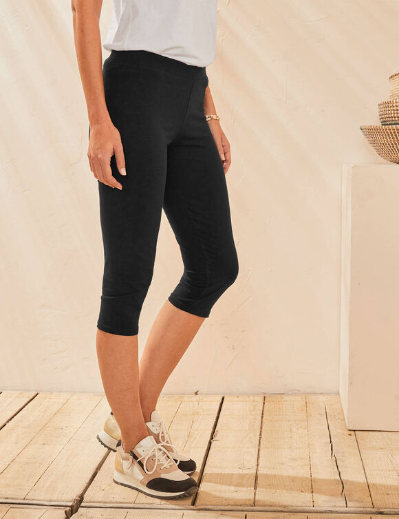 Effen 3/4-legging in stretchtricot (zwart)