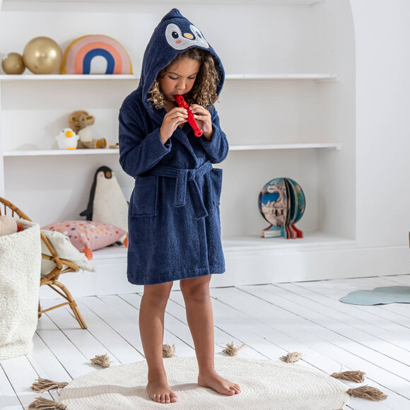 Peignoir de bain enfant Pingouin à capuche (bleu)