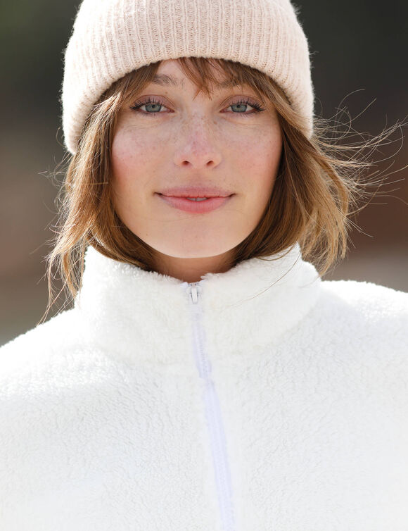 Veste zippée, maille peluche (écru)