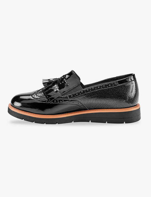 Mocassins compensés à franges et pompons (noir)
