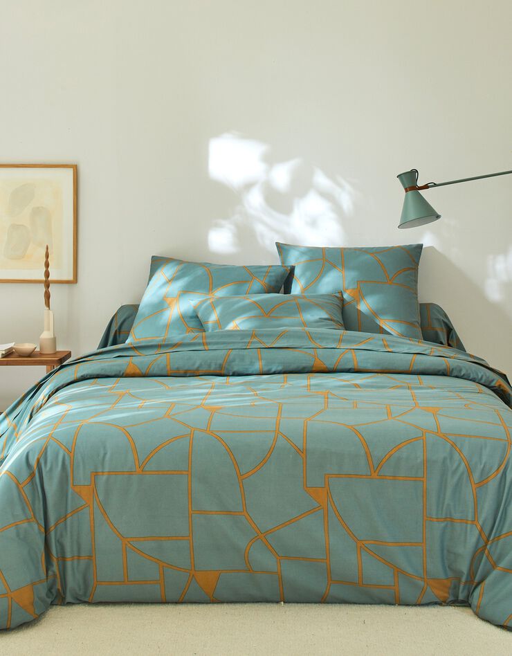 Linge de lit Geoffroy en coton à motifs graphiques (eucalyptus)