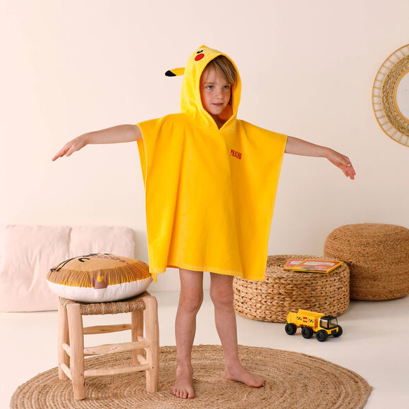 Poncho de bain enfant Pikachu éponge et velours coton - 280g/m2  (jaune)