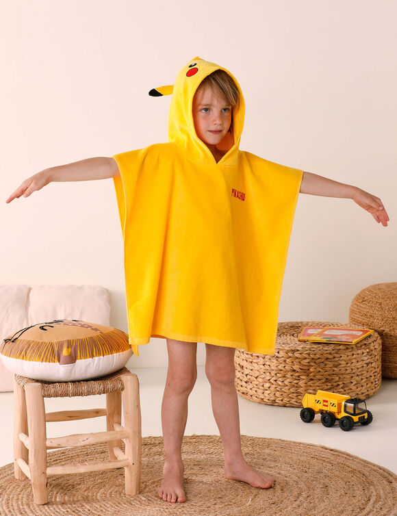 Poncho de bain enfant Pikachu éponge et velours coton - 280g/m2  (jaune)