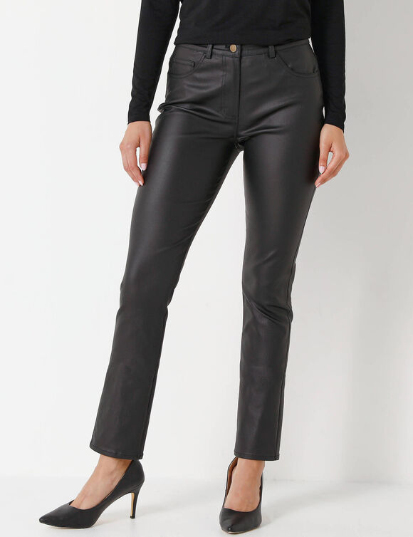 Gecoate rechte broek (zwart)