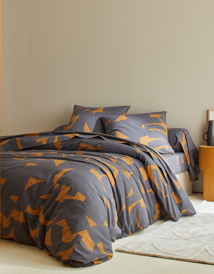 Bedlinnen Puzzle in katoen met geometrische print (karamel)