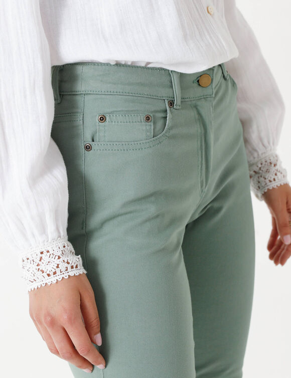 Pantalon droit stretch uni (vert grisé)