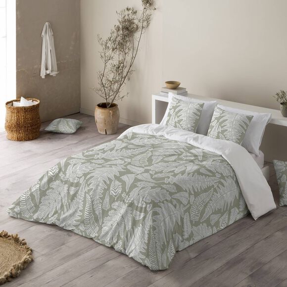 Dekbed in microvezel met herbarium-print 200 g/m&sup2; (groen / beige)