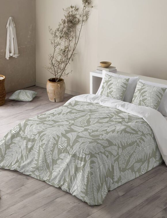 Couette microfibre imprimé Herbier 200 g/m² (vert / beige)