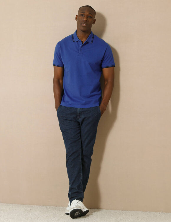 Effen polo in piquétricot met korte mouwen (blauw)