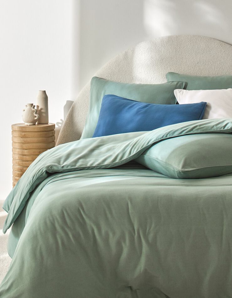 Linge de lit uni en jersey passepoilé coton (vert)