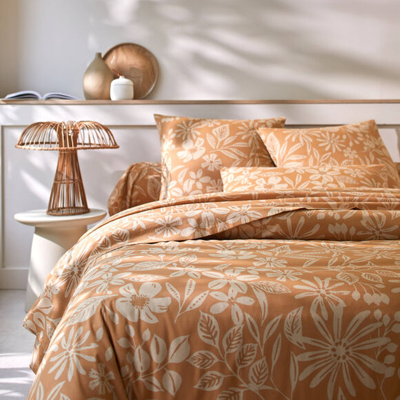 Linge de lit C&eacute;line en coton imprim&eacute; floral (caramel)