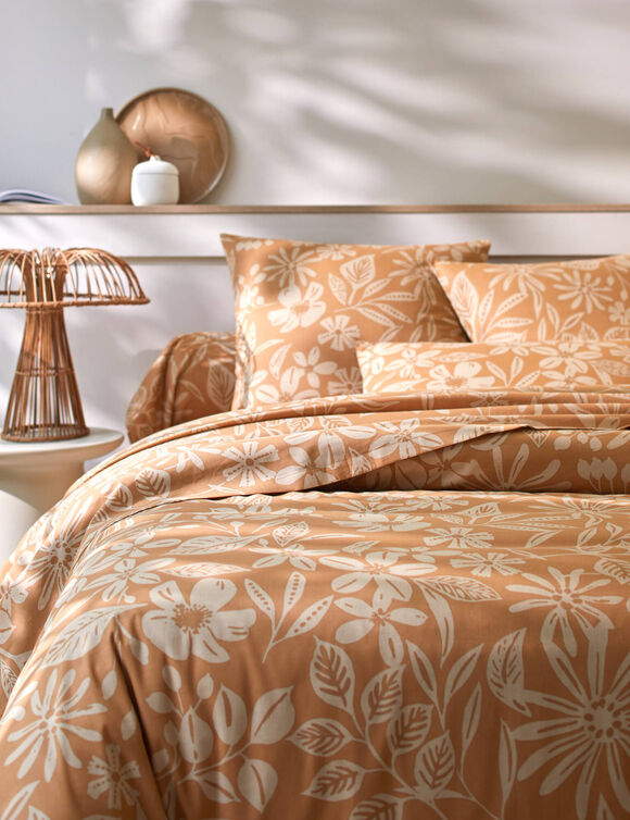 Linge de lit C&eacute;line en coton imprim&eacute; floral (caramel)