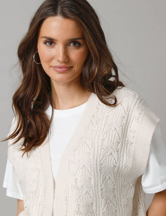 Gilet sans manches, maille fantaisie (écru)