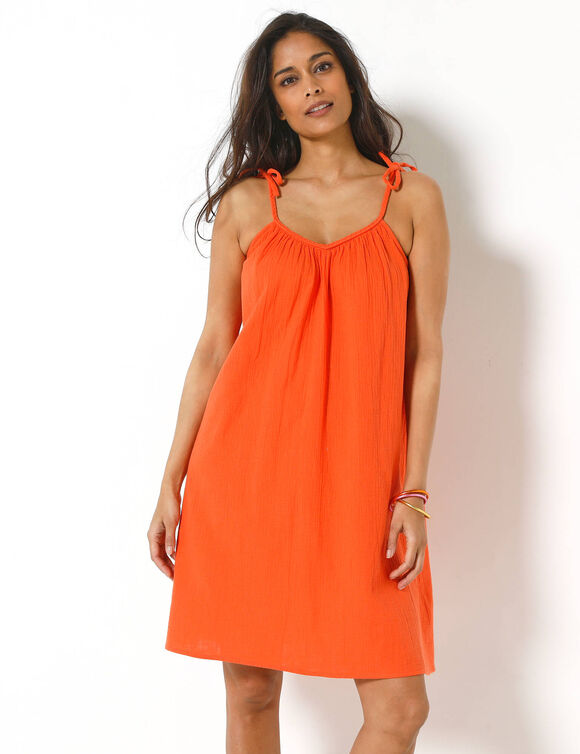 Robe bretelles tress&eacute;es, gaze de coton (orange)