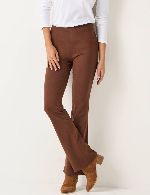 Legging bootcut uni, taille élastiquée (chocolat)