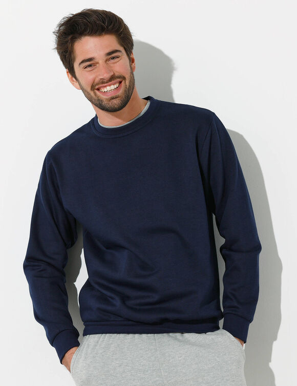 Sweater in molton met ronde hals (marine)