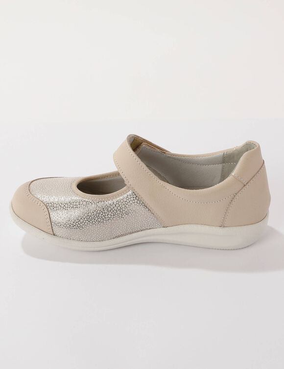 Babies tr&egrave;s grande largeur, en cuir avec empi&egrave;cements extensibles (beige)