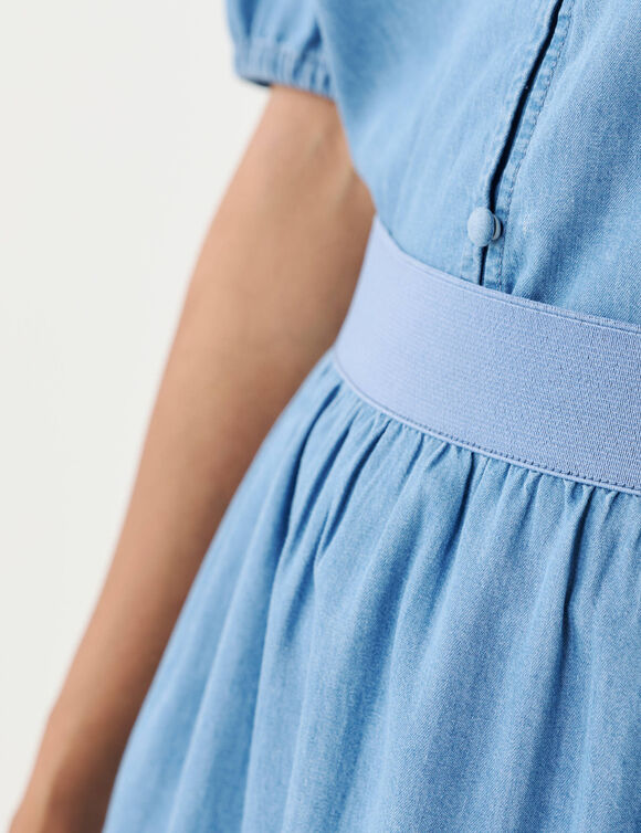 Jupe courte volant&eacute;e, volume jupon, jean l&eacute;ger (bleached)