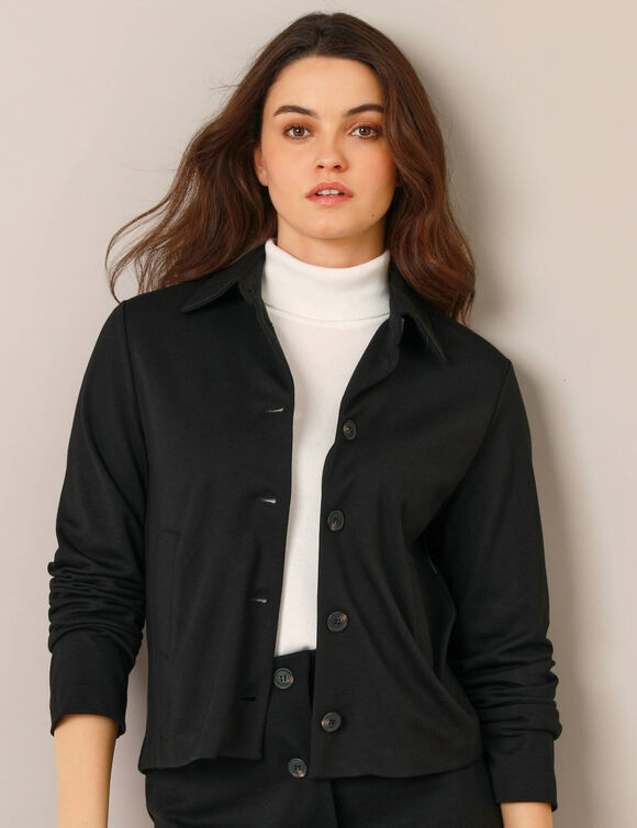 Veste boutonnée, maille milano (zwart)