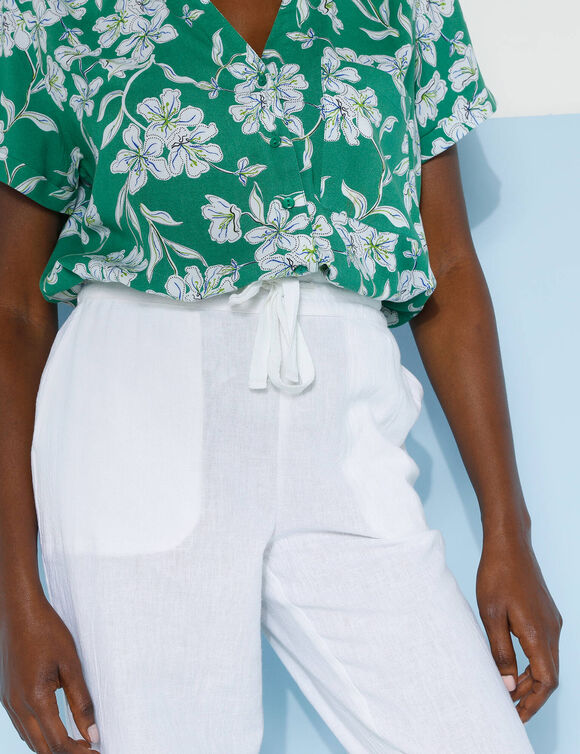 Pantalon fuselé fluide, lin-coton (blanc)