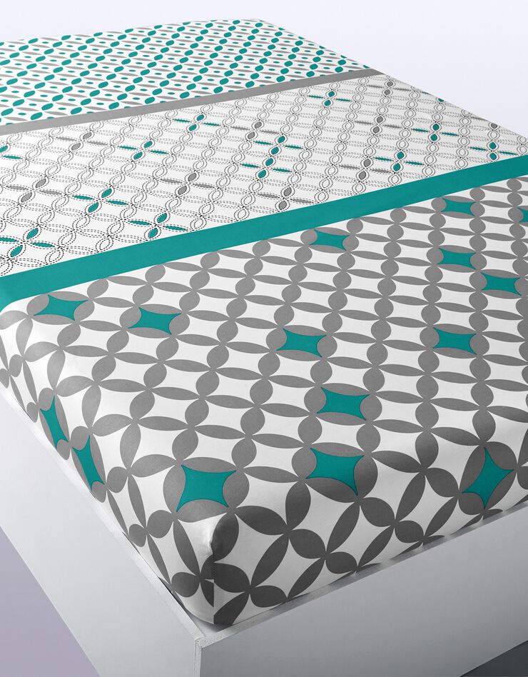 Linge de lit Marlow en coton à motifs géométriques (gris / vert)