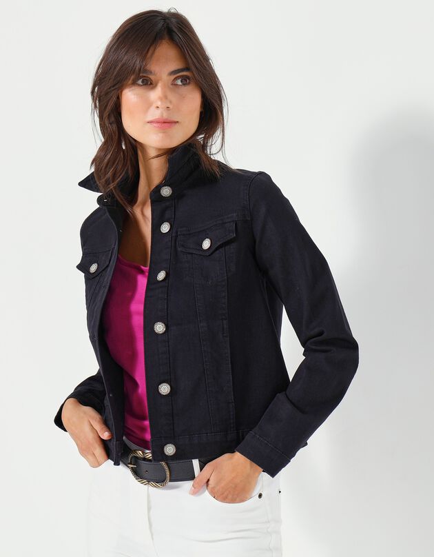 Veste boutonnée en jean (noir)
