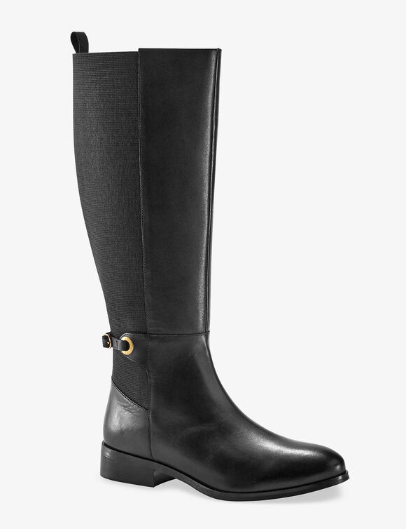 Bottes cavalières en cuir, spécial larges mollets (noir)