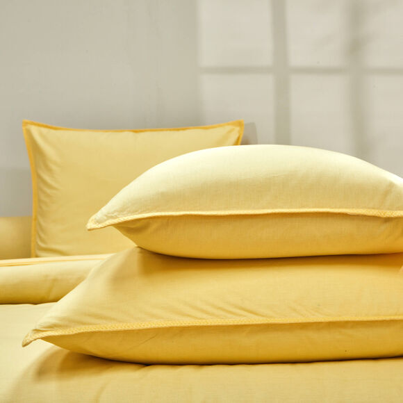 Linge de lit uni coton lavé (jaune)