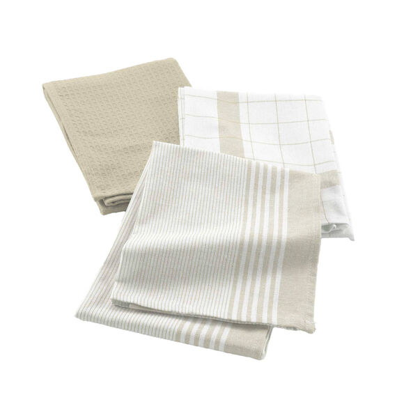 Bijpassende droogdoeken - set van 3 (wit / beige)