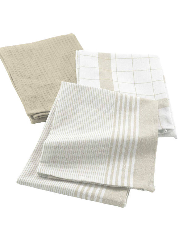 Torchons de cuisine assortis - lot de 3 (blanc / beige)