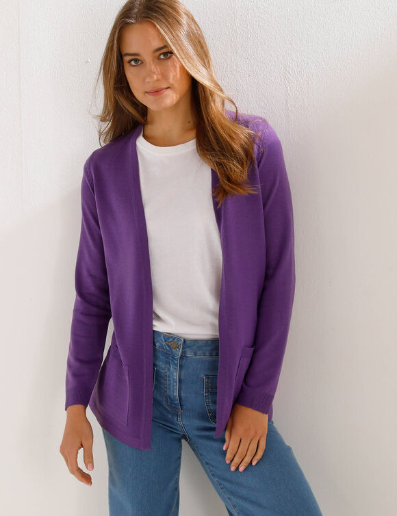 Gilet porter ouvert, maille toucher doux (parme)