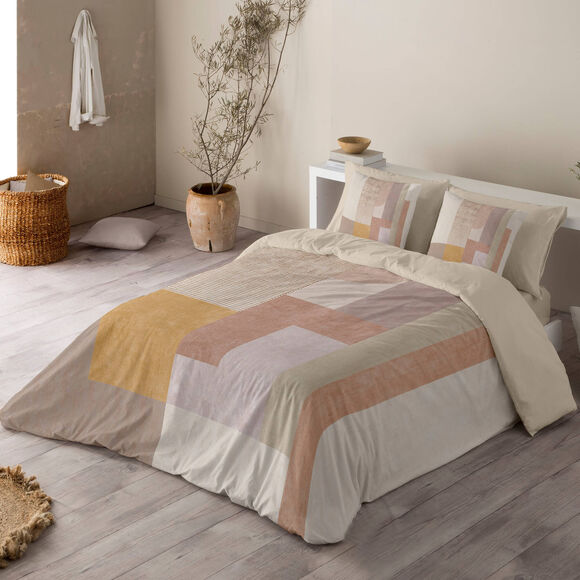 Linge de lit imprimé Damier - coton (beige)