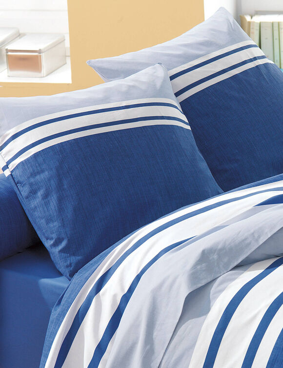Linge de lit Nathalie coton (marine / ciel)