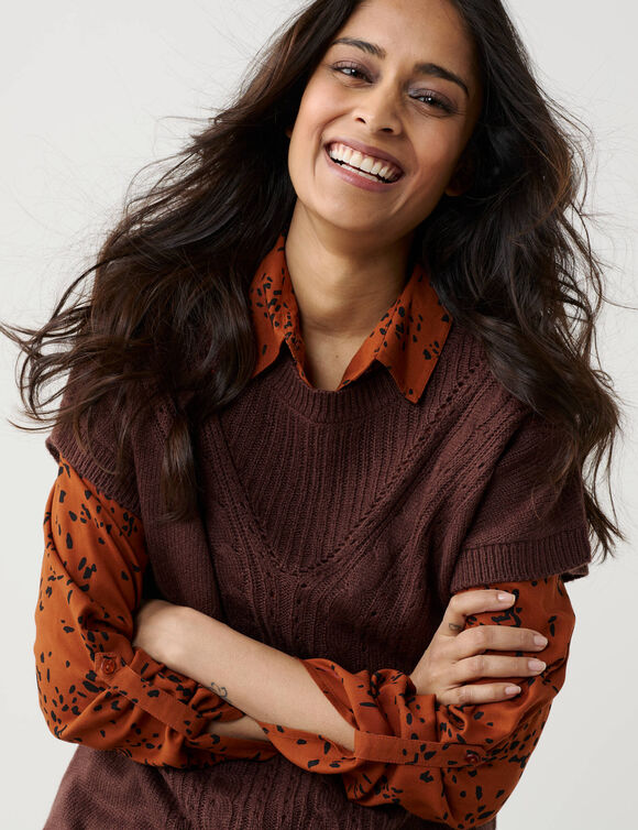 Pull-tunique sans manches, maille fantaisie (chocolat)