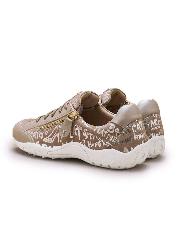 Baskets imprimées zippées et lacées cuir grande largeur (marron)