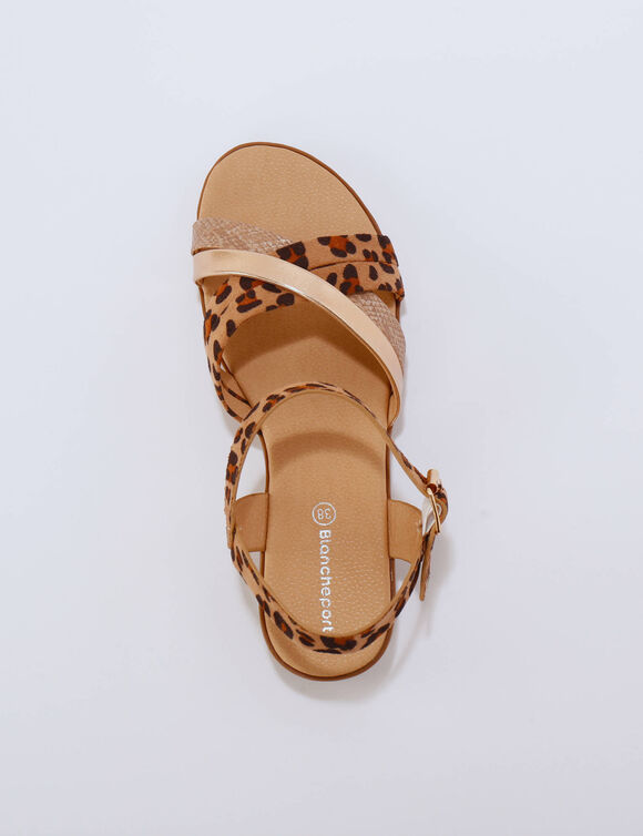 Sandalen met meerdere riempjes, luipaardmotief (bruin / goudkleurig)