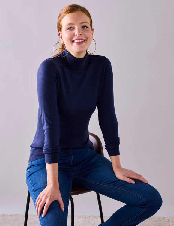 Pull col roul&eacute;, toucher doux (marine)