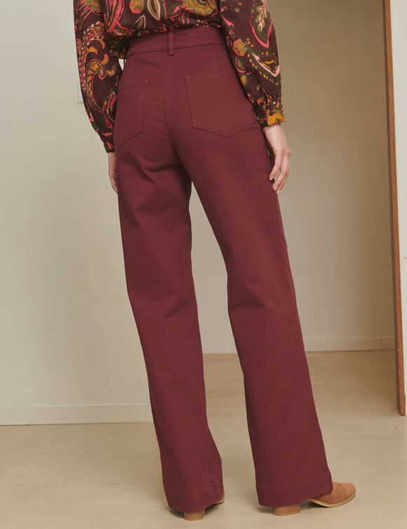 Pantalon large d&eacute;tails plis piqu&eacute;s (bordeaux)