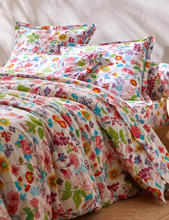 Linge de lit Kelly en coton imprimé floral (blanc)