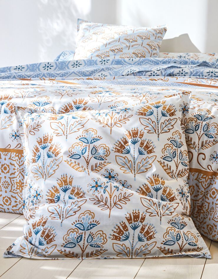Linge de lit Héloïse en coton imprimé fleuri graphique, bleu Linge de lit Héloïse en coton imprimé fleuri graphique, bleu, hi-res image number 2