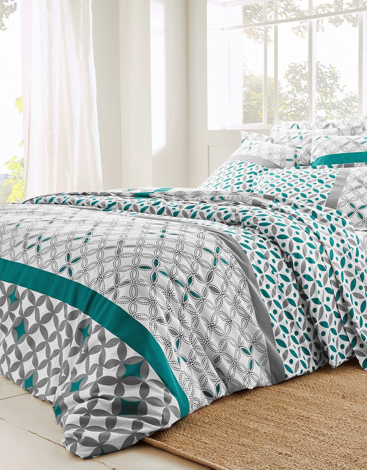Linge de lit Marlow en coton à motifs géométriques (gris / vert)